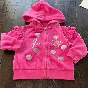 6/9m Juicy Couture Pink Kids Hoodie with silver hearts, sequins velvet